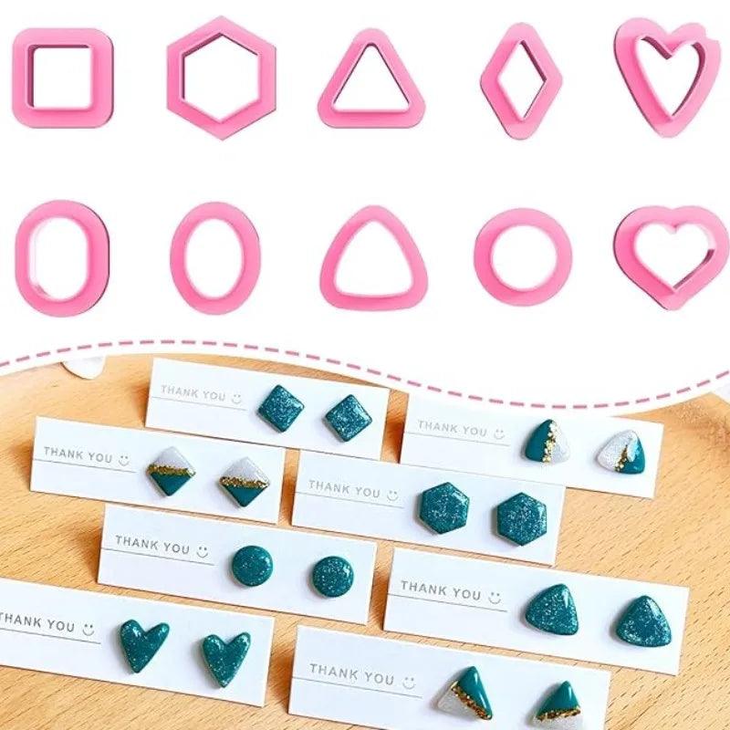 Lisslune | 10-piece DIY Geometric Clay Cutter for Unique Earring Designs - Set of Soft Polymer Molds