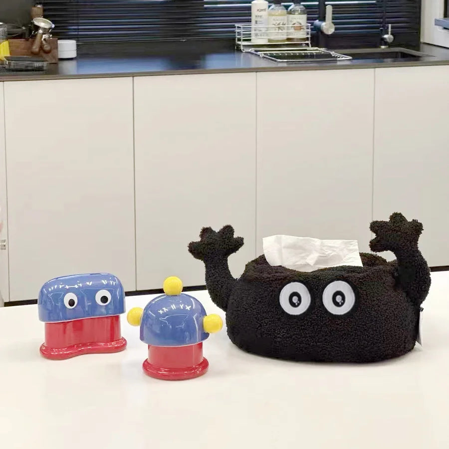 Rynx | Cute black polar fleece paper storage bag flat tissue box table decor portable paper bag hanging wardrobe door handle paper