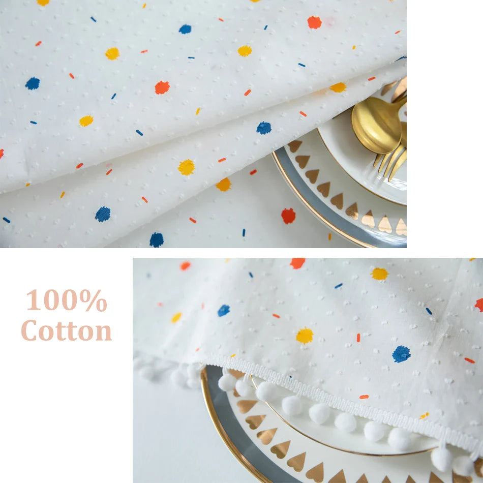 Rynx Korean Style Cotton Tassel Floral Tablecloth, Tea Table Decoration, Rectangular Tablecloth for Kitchen Wedding Dining Room