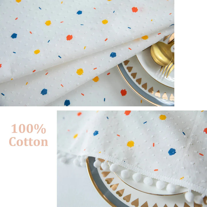 Rynx Korean Style Cotton Tassel Floral Tablecloth, Tea Table Decoration, Rectangular Tablecloth for Kitchen Wedding Dining Room