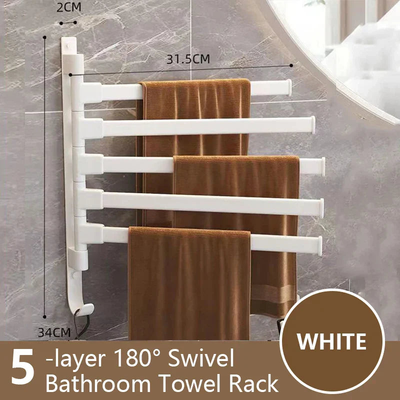 Lisslune | Bathroom Towel Holder Rotatable Towel Rack Space Aluminum 1/2/3/4/5-Bar Towel Holder Kitchen Shelf Kitchen Hanging Shelf Wall Mounted