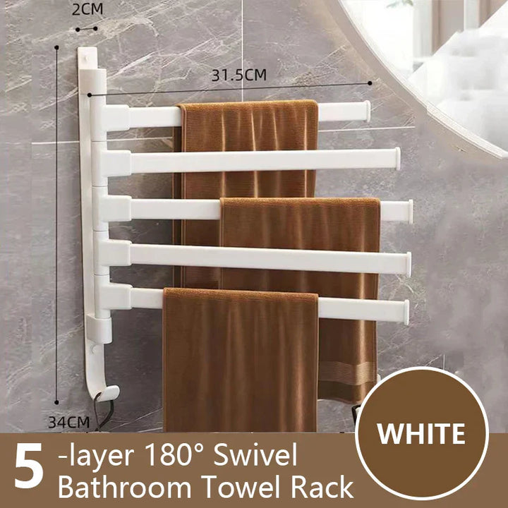 Lisslune | Bathroom Towel Holder Rotatable Towel Rack Space Aluminum 1/2/3/4/5-Bar Towel Holder Kitchen Shelf Kitchen Hanging Shelf Wall Mounted