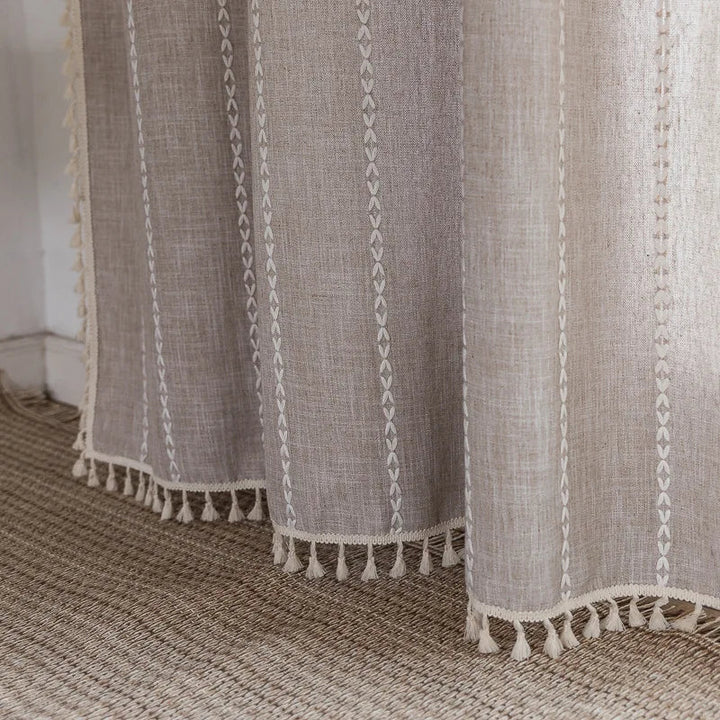 Rynx Cotton-Linen Blend Curtains Street Bags Shadow Curtain Tassel for Kitchen Bedroom Living Room Bay Window Closet Curtain