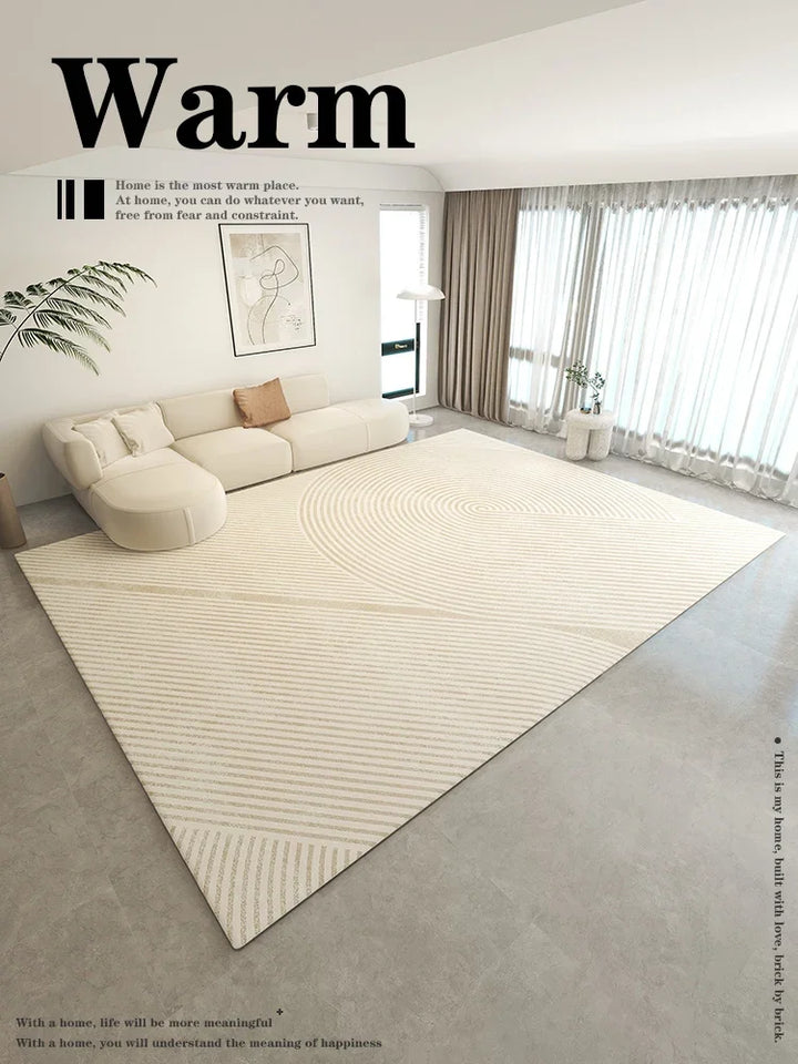 Rynx | Minimalist Beige Art Stripe Carpet Comfortable Luxury Bedroom Rugs Soft Large Area Living Room Carpet Abstract Lines Balcony Rugs