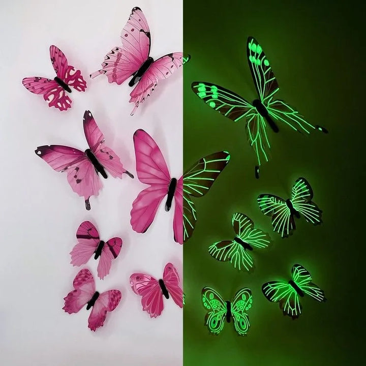 Rynx New 12Pcs Fashion 3D Glowing Butterfly Creative Wall Stickers For DIY Wall Stickers Modern Wall Art Home Decor DIY Gift