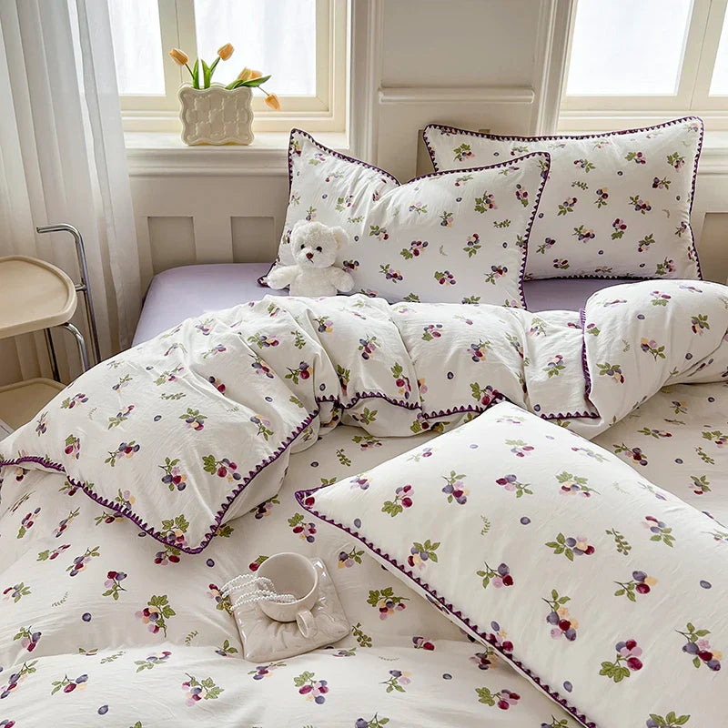 Rynx | Cute Purple Grapes Duvet Cover Girl INS Bedding Set for Kids Queen Full Size Flat Bed Sheet Blanket Cover Pillowcase Kawaii