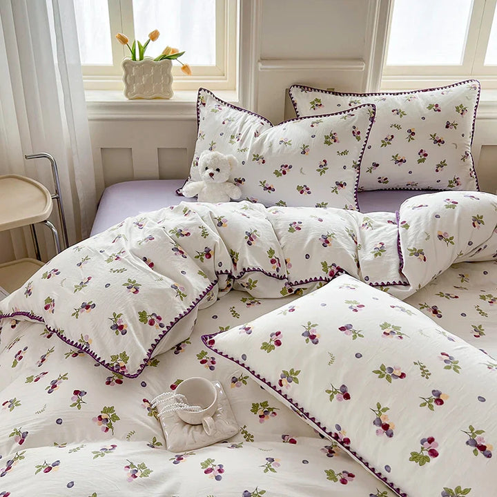 Rynx | Cute Purple Grapes Duvet Cover Girl INS Bedding Set for Kids Queen Full Size Flat Bed Sheet Blanket Cover Pillowcase Kawaii