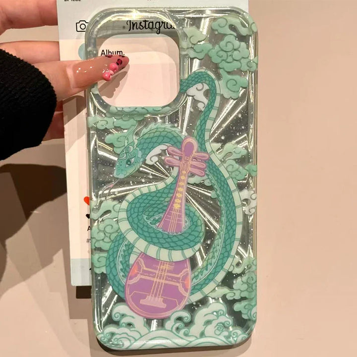Lisslune | Grüner Schlangen-Spieler am Klavier Handyhülle für iPhone 16 Pro Hüllen iPhone 15 14 13 12 11 Pro Max XS X XR 7 8 Plus Klare weiche Hülle
