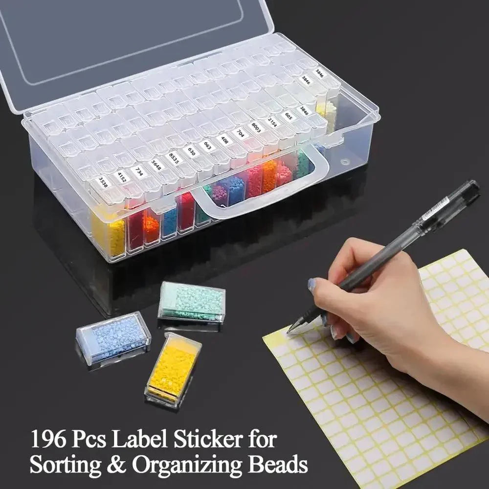 Lisslune | Deluxe 64-Compartment Diamond Painting Bead Storage Organizer with Labels