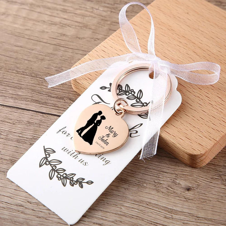 Lisslune | Personalized engraved heart-shaped keychain for weddings - Metal keepsake with names and dates