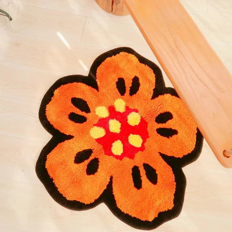 Rynx | Chic Tufting Floral Living Room Rug Light Begonia Bedroom Rug Area Floor Cushion Non-Slip Mat Doormat Aesthetic Home Decor
