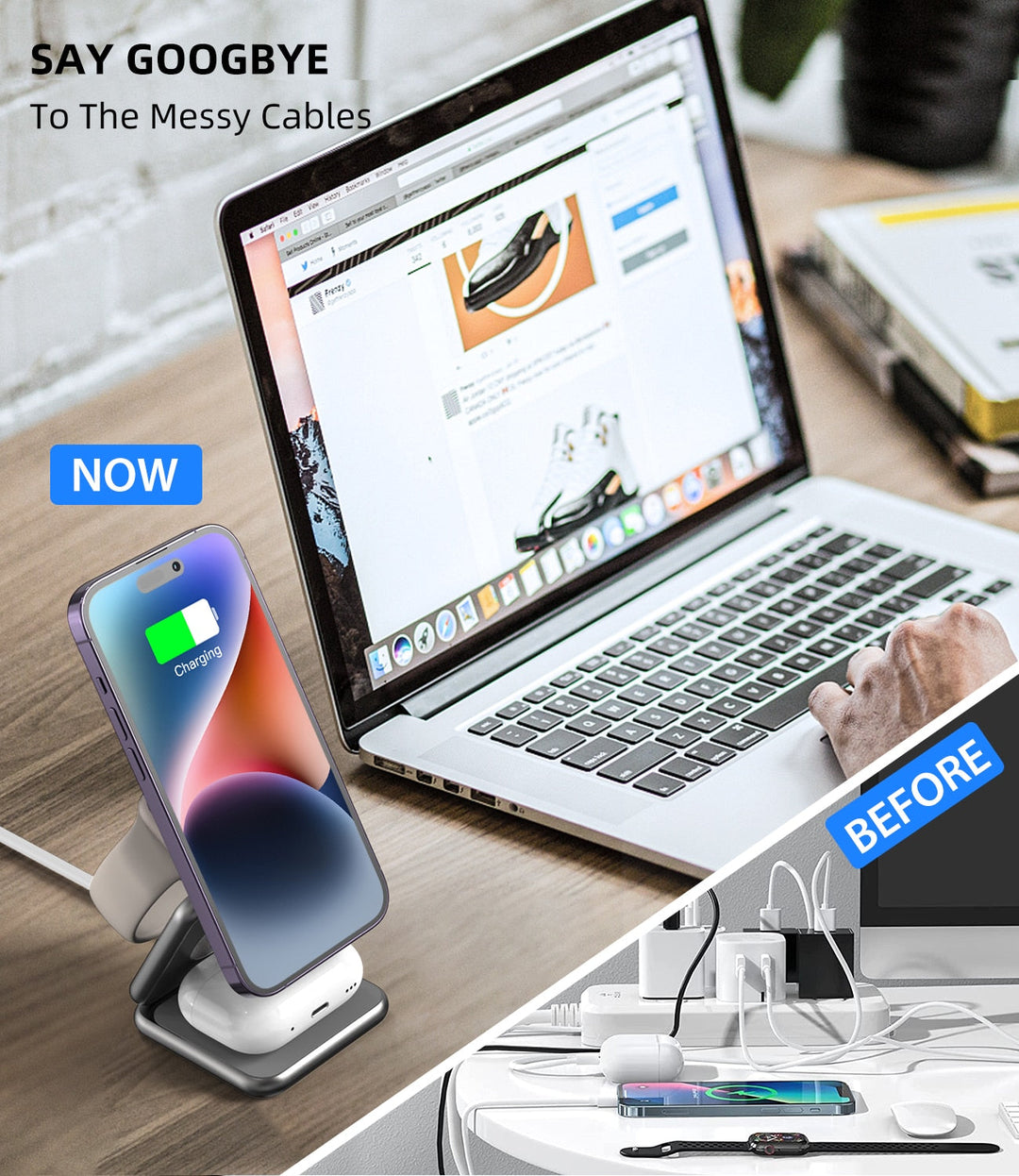 Lisslune | 3in1 Foldable Magnetic Smart Wireless Charger Stand