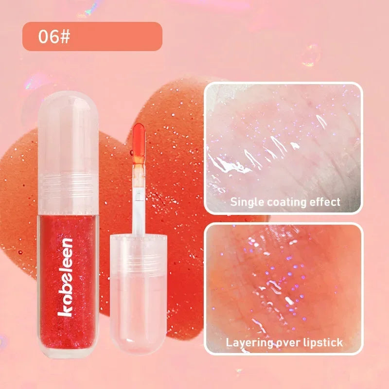 Rynx | 6 Colors Shiny Lip Balm Glitter Jelly Lip Gloss Day&Night Moisturizing High Pigmented Plumping Liquid Lip Lacquer Cosmetics