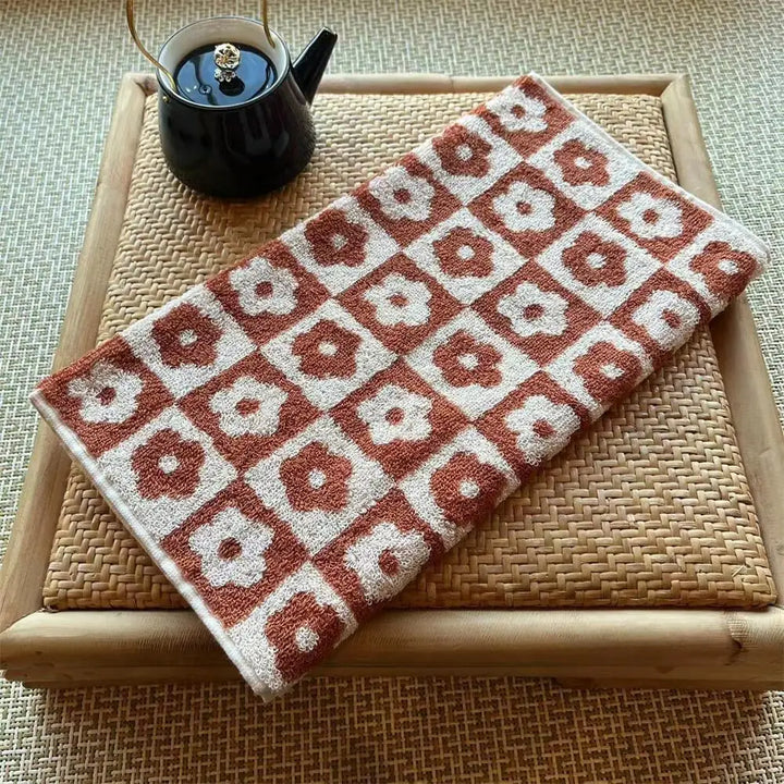 Rynx | Checkered Flower Cotton Towel Soft Skin-Friendly Face Towel Absorbent Bathroom Face Household Adult Children Towels