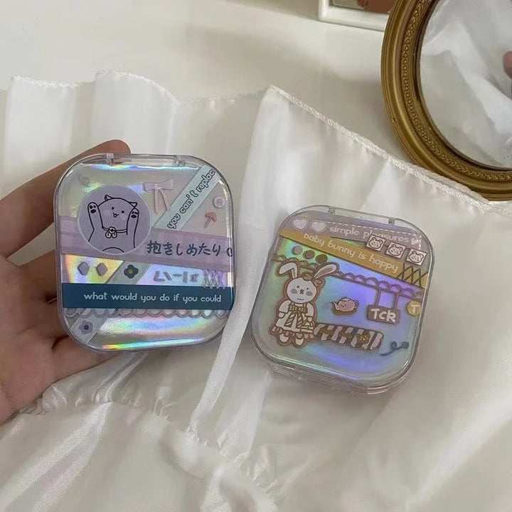 Rynx | Cute Tissue Mini Contact Lens Case Cartoon Rabbit Box Travel Portable Lens Case Square Box Lens Box Container Clip Stick Lens Box