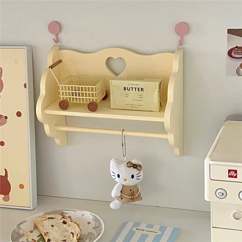 Rynx | Wood Double Layer Storage Shelf Desktop Cabinet Cosmetic Storage Pink Dormitory Storage Guide Display Shelf Wall Decoration