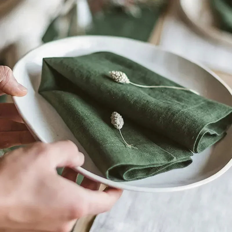 Rynx | 12PCS pure linen table napkins, 40x40cm sage green soft comfortable tea towel, square napkin for wedding dinner party decoration