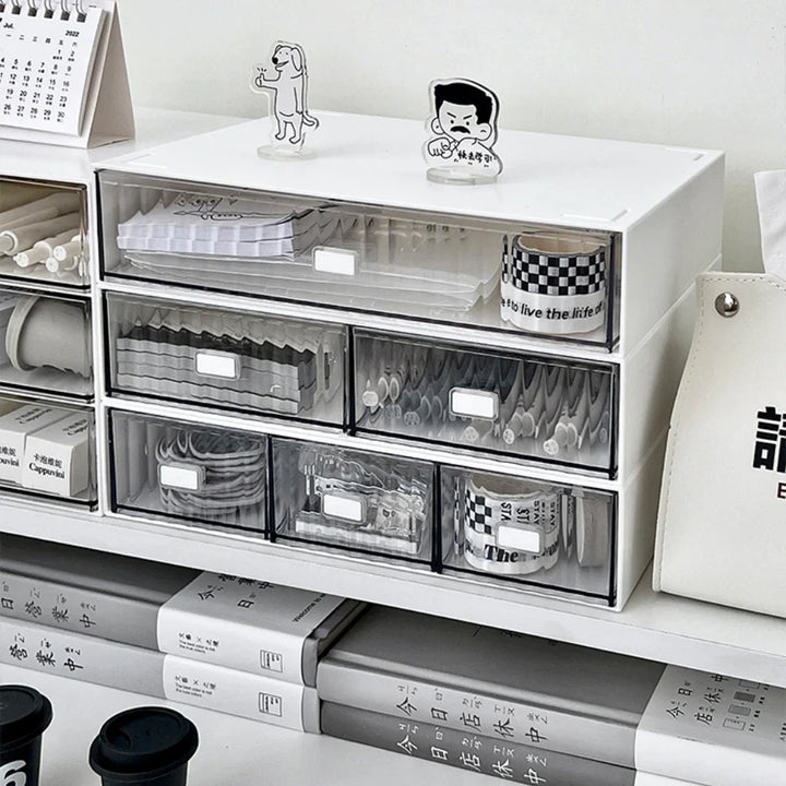 Rynx | Acrylic Pen Holder Storage Box Desktop Stationery Pen Box Office Transparent Large Capacity Drawer Makeup Organizer Cosmetics