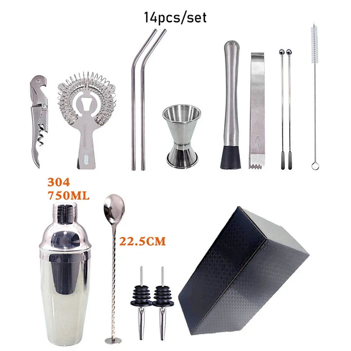 Lisslune | 550 ml/750 ml Stainless Steel Cocktail Shaker Mixer Drink Bartender Set Bar Set Tools With Wine Rack Stand Tool for Birthday Gift