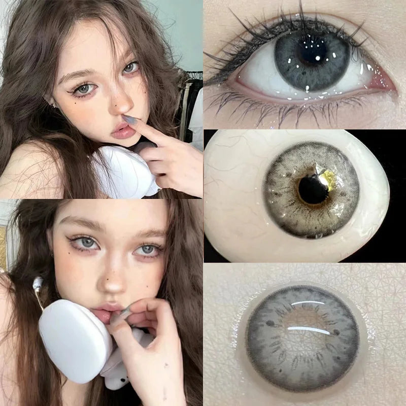 Lisslune | 1Pair New Natural Eye Color Contact Lenses with Prescription Gray Lens Myopia Degree Soft Beautiful Pupil Fast Shipping