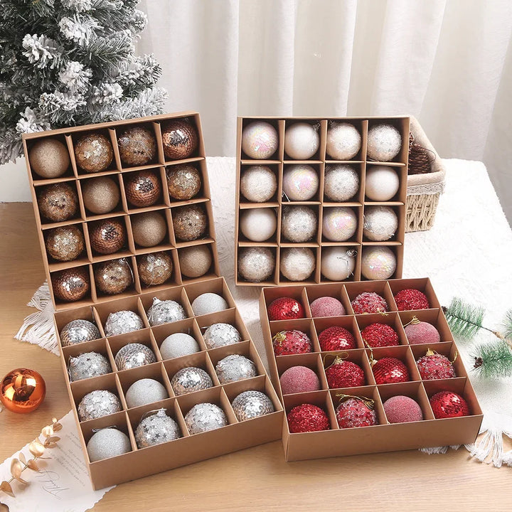 Rynx | 16 pieces/box 6CM Christmas tree balls ornaments champagne gold red glitter foam ball crafts for Christmas tree hanging pendants gift Christmas