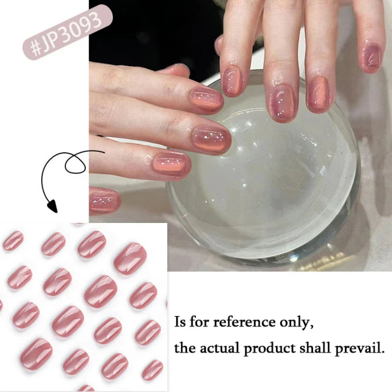 Rynx | Nude Pink Cat Eye Red French Nail Art Portable Fashion False Nails Removable Ready False Nails Press on Nails with Glue