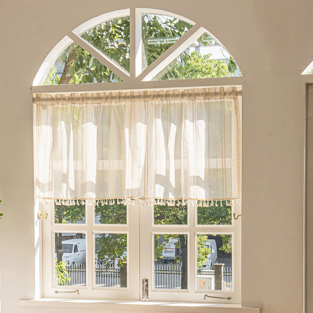 Rynx | 1 Piece Vintage Synthetic Vintage Linen Texture Short Curtain for Café Kitchen Semi-Transparent Curtain Valance Small Window Curtain Panels