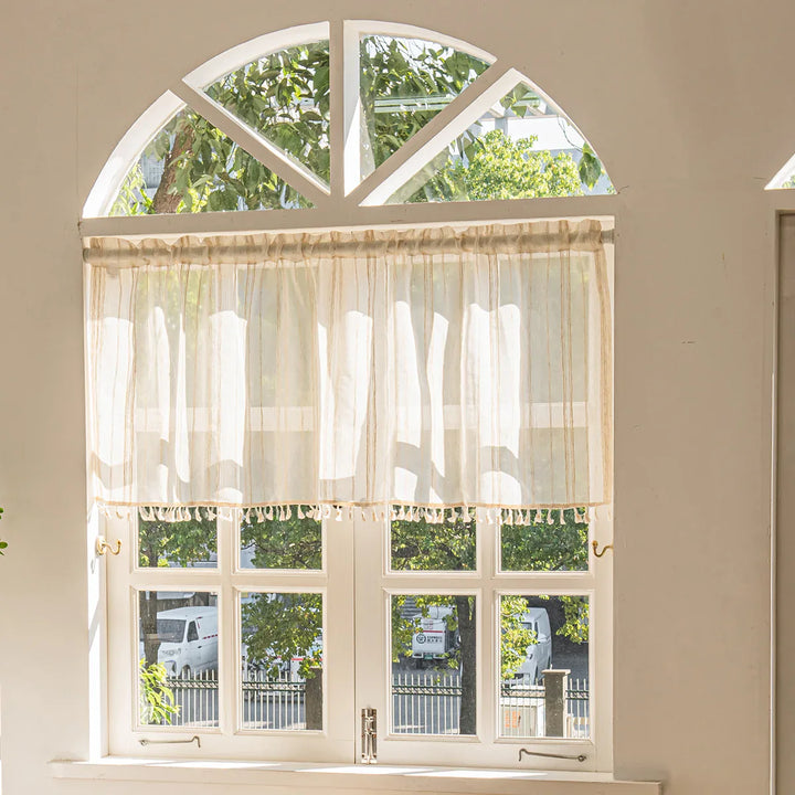 Rynx | 1 Piece Vintage Synthetic Vintage Linen Texture Short Curtain for Café Kitchen Semi-Transparent Curtain Valance Small Window Curtain Panels