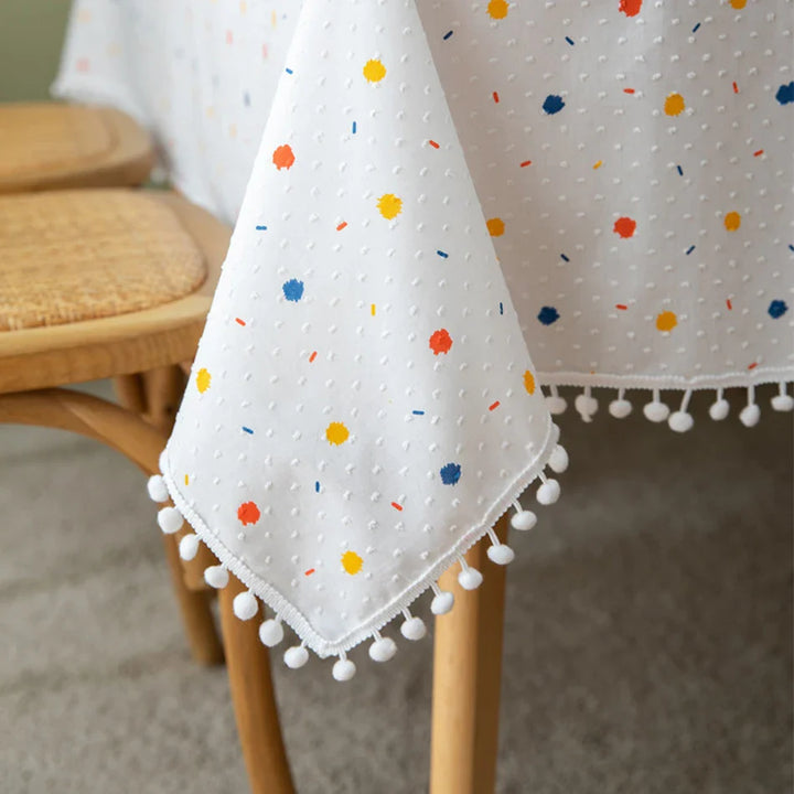 Rynx Korean Style Cotton Tassel Floral Tablecloth, Tea Table Decoration, Rectangular Tablecloth for Kitchen Wedding Dining Room