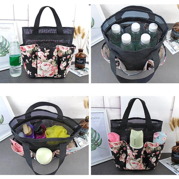Rynx | Mesh Shower Caddy Tote Bag Portable Shower Caddy Basket with 6 Storage Pockets Quick-Drying Mesh Hanging Organizer Tote Bag New