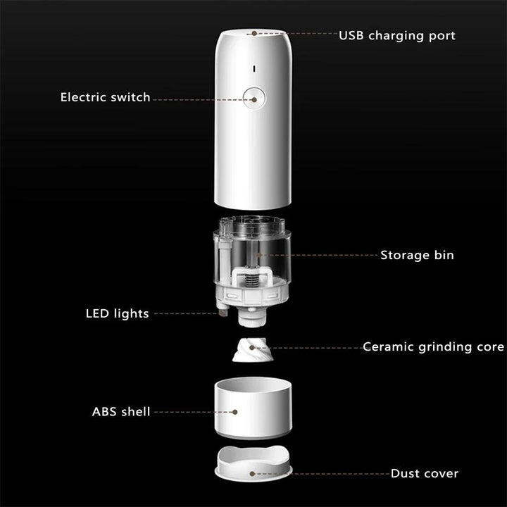Lisslune | Elegant rechargeable electric pepper mill with adjustable grind levels and integrated LED light