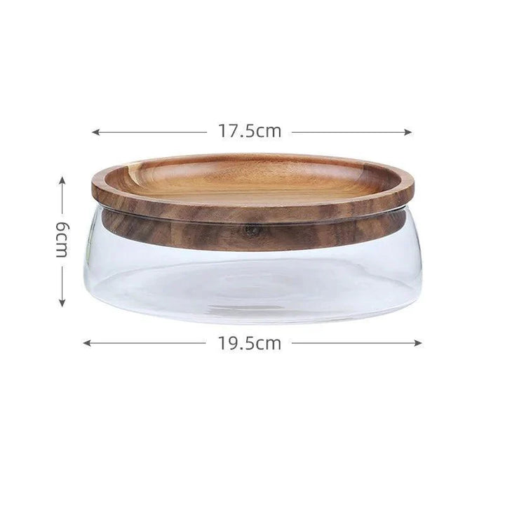 Lisslune | Elegant Acacia Wood Double-Layer Glass Storage Tray for Nuts and Fruits
