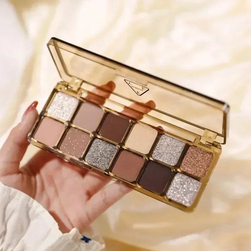 Rynx | Cement 12-Color Eyeshadow Palette Matte Pearl Glitter Earth Tone Cold Tea Brown Waterproof Eyeshadow Shiny Korean Makeup