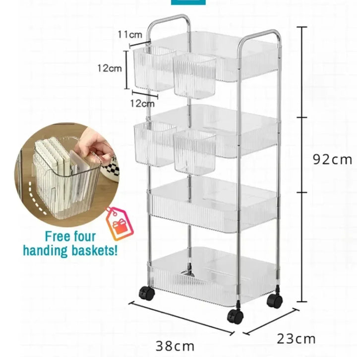 Rynx | Trolleys Storage Shelf Multi-Layer Transparent Acrylic Movable Cart Cosmetics Snack Storage Shelf Bookshelf Home Organizer