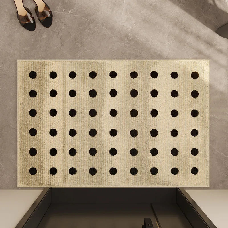 Rynx | Stylish Poka Dots Mat Bedroom Mat Geometric Living Area Kitchen Rug Pad Non-Slip Rug Black White Home Space Neat Decor