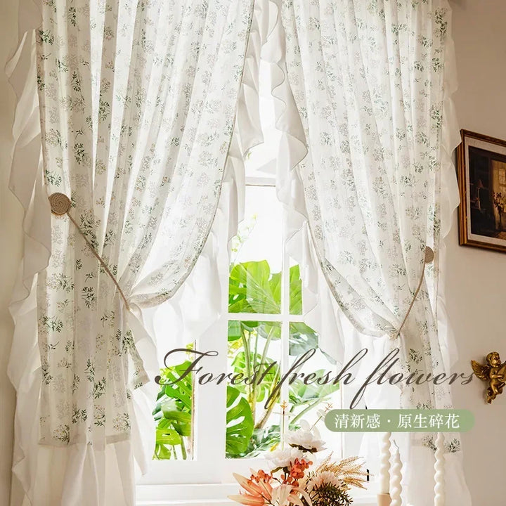 Rynx Korean Ruffle Daisy Curtains Street Bags Shadow Curtain Floral for Kitchen Bedroom Living Room Bay Window Closet Curtain