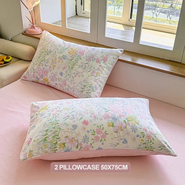 Lisslune | 100% Baumwolle Gedrucktes Bettbezug Set mit Kissenbezügen - Florales Stil Bettwäsche Set, Atmungsaktiv & Hypoallergen, Maschinenwaschbar