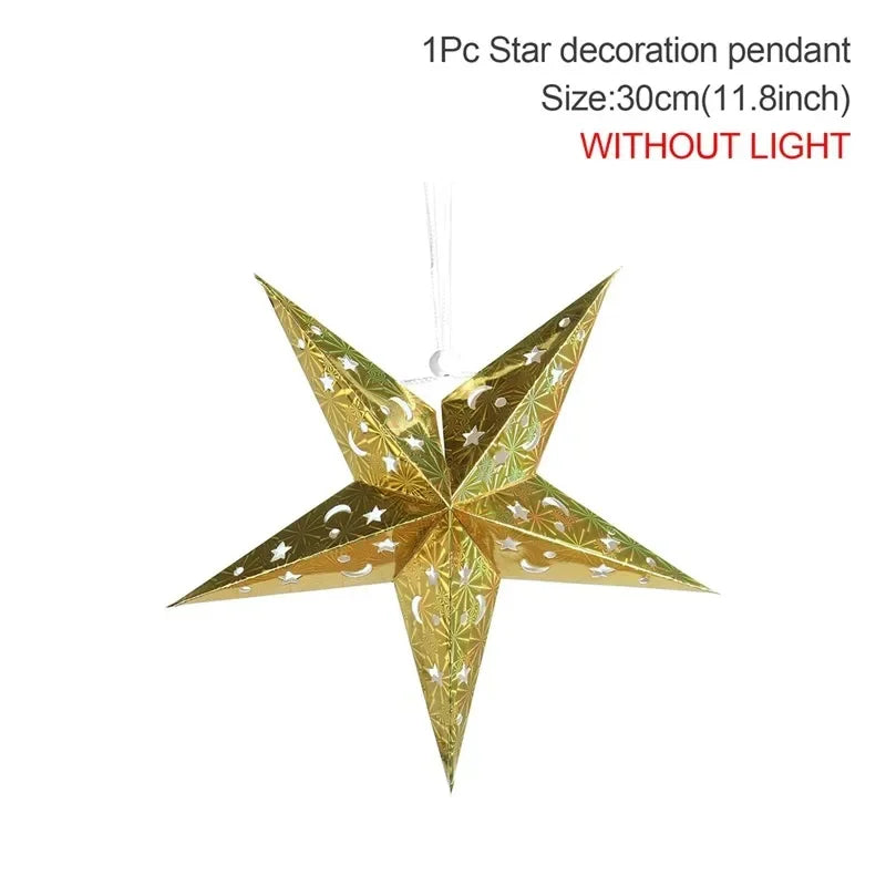 Rynx Hollow Star Hanging Pendant Ramadan Decoration 2024 for Home Navidad Natal Noël Gifts Christmas Ornaments New Year 2025