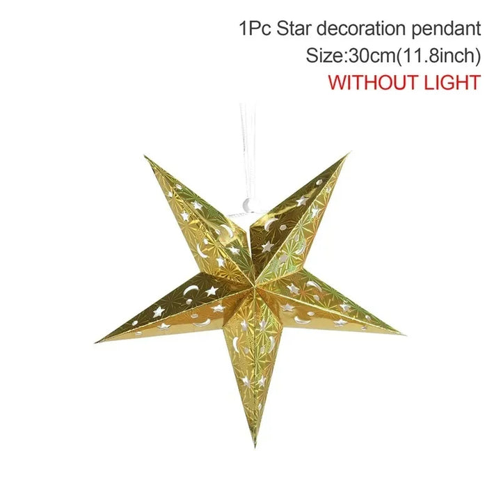 Rynx Hollow Star Hanging Pendant Ramadan Decoration 2024 for Home Navidad Natal Noël Gifts Christmas Ornaments New Year 2025