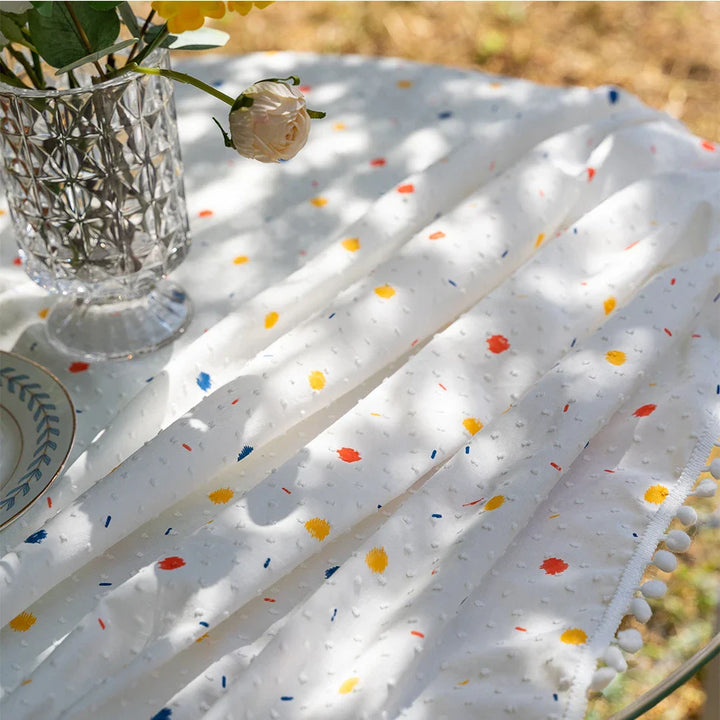 Rynx Korean Style Cotton Tassel Floral Tablecloth, Tea Table Decoration, Rectangular Tablecloth for Kitchen Wedding Dining Room