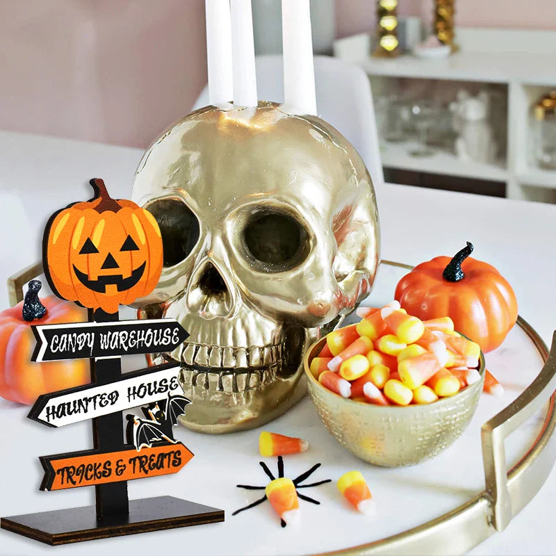 Rynx | Halloween Pumpkin Ghost Wooden Table Ornament Craft Halloween Home Table Decoration Accessories Halloween Party Kids Gift Favors
