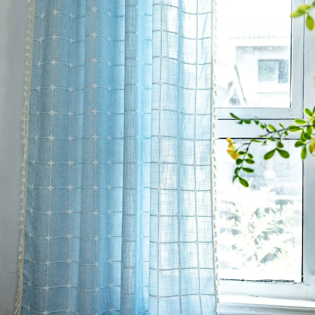 Rynx Cotton Linen Square Curtains Road Pocket Shade Curtain Tassel for Kitchen Bedroom Living Room Bay Window Cabinet Curtain