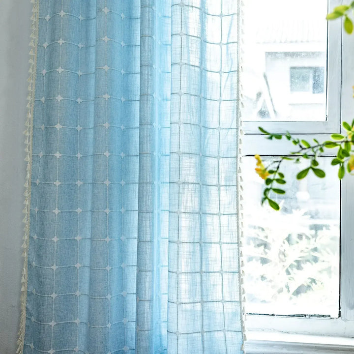 Rynx Cotton Linen Square Curtains Road Pocket Shade Curtain Tassel for Kitchen Bedroom Living Room Bay Window Cabinet Curtain