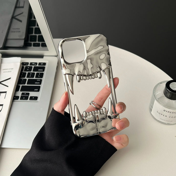 Lisslune | 3D Canine Tooth Hollow Wärmeableitende Handyhülle für iPhone 16 15 14 13 12 11 Pro Max Stoßfest elektroplattierte weiche Luxusabdeckung