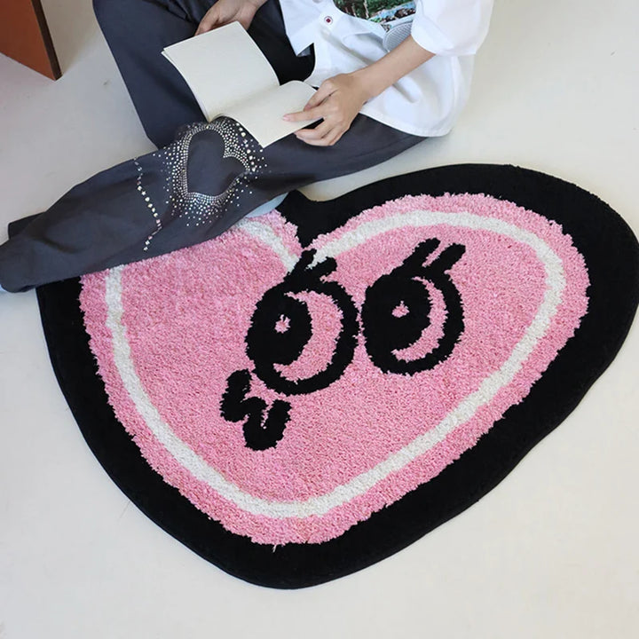 Rynx | Pinned Carpet Heart Shape Living Room Carpet Cute Eyes Bedroom Carpet Hallway Area Rug Floor Mat Doormat Aesthetic Home Decor 78x90cm