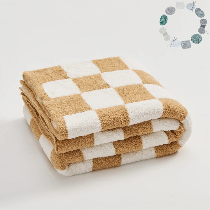 Rynx | Retro Checkered Plaid Knit Fleece Blankets Soft Cozy Thread Blanket Sofa Blanket Dust Cover Tassel Blankets For Bed