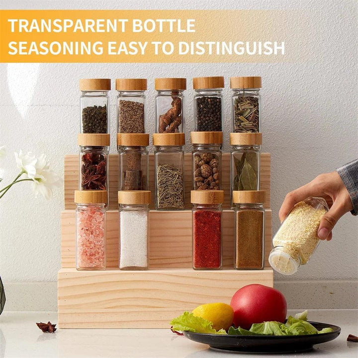 Lisslune | Glass Spice Jar Set with Bamboo Lids, Pouring Caps, Labels & Funnel - 4oz