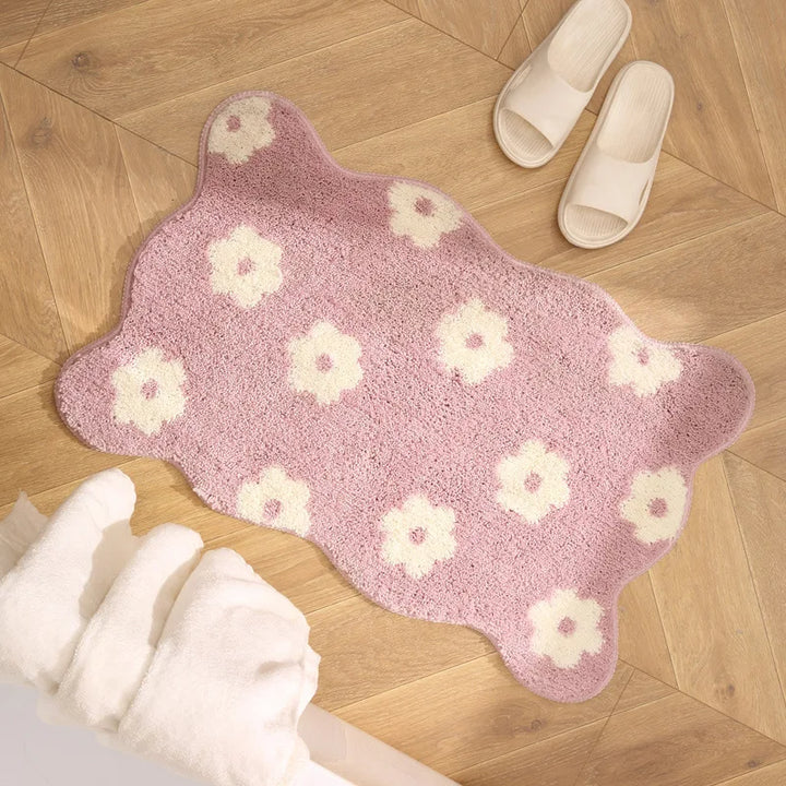 Rynx | Tufting Flower Bathroom Mat Fluffy Floral Rug Flock Bathroom Tub Edge Mat Door Mat Floor Non-Slip Foot Mat Living Room Decor