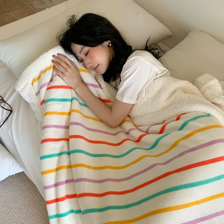 Rynx | Ins Style Blanket 2024 New Skin-Friendly Lamb Fleece Blanket Striped Series For Bedroom Sofa Office