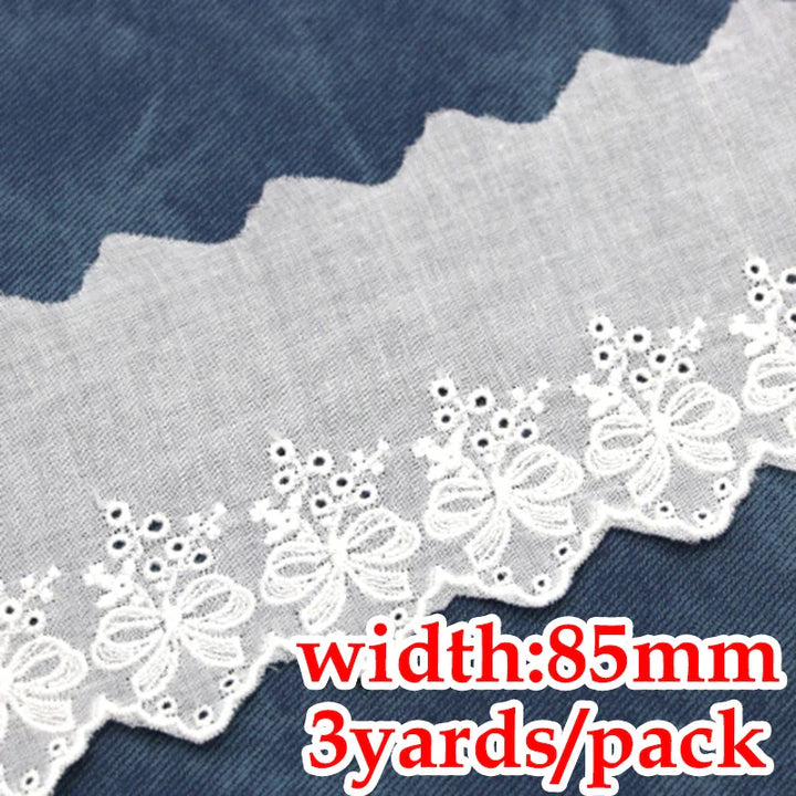 Rynx | (3 Yards/lot) Cotton Lace White Embroidery Sewn Clothing Textile Fabric Woven Ribbon DIY Decoration Wedding Home Sticker